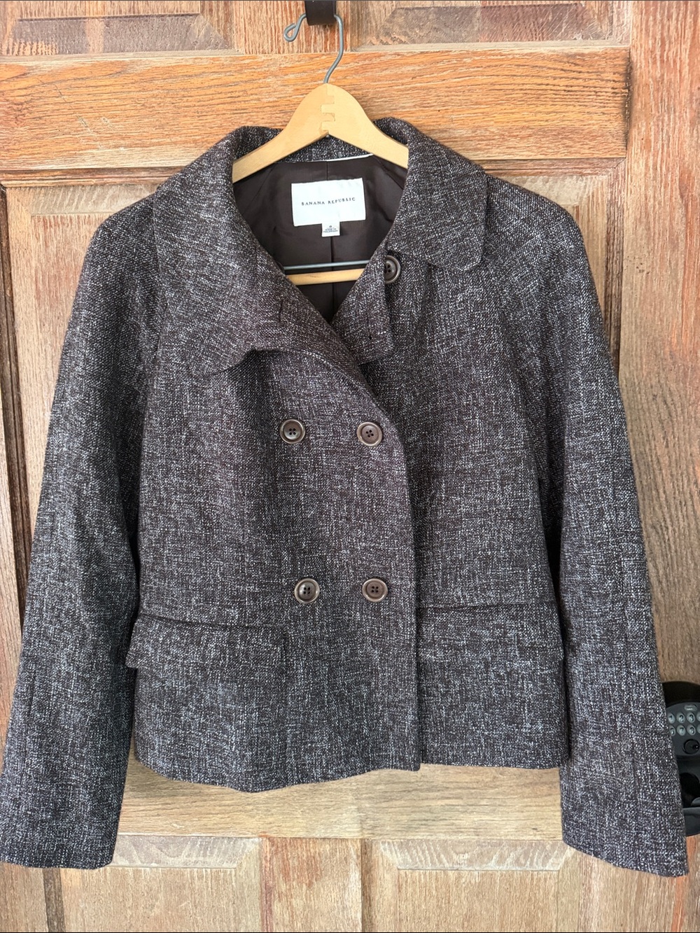 Banana Republic Women's Dark Gray Tweed Double-Breasted Blazer